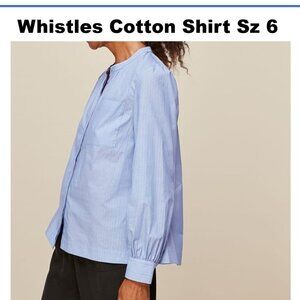 Whistles π²179 Women's sz 6 Cotton Blue Multi Stripe Pocket Button Up Shirt Top